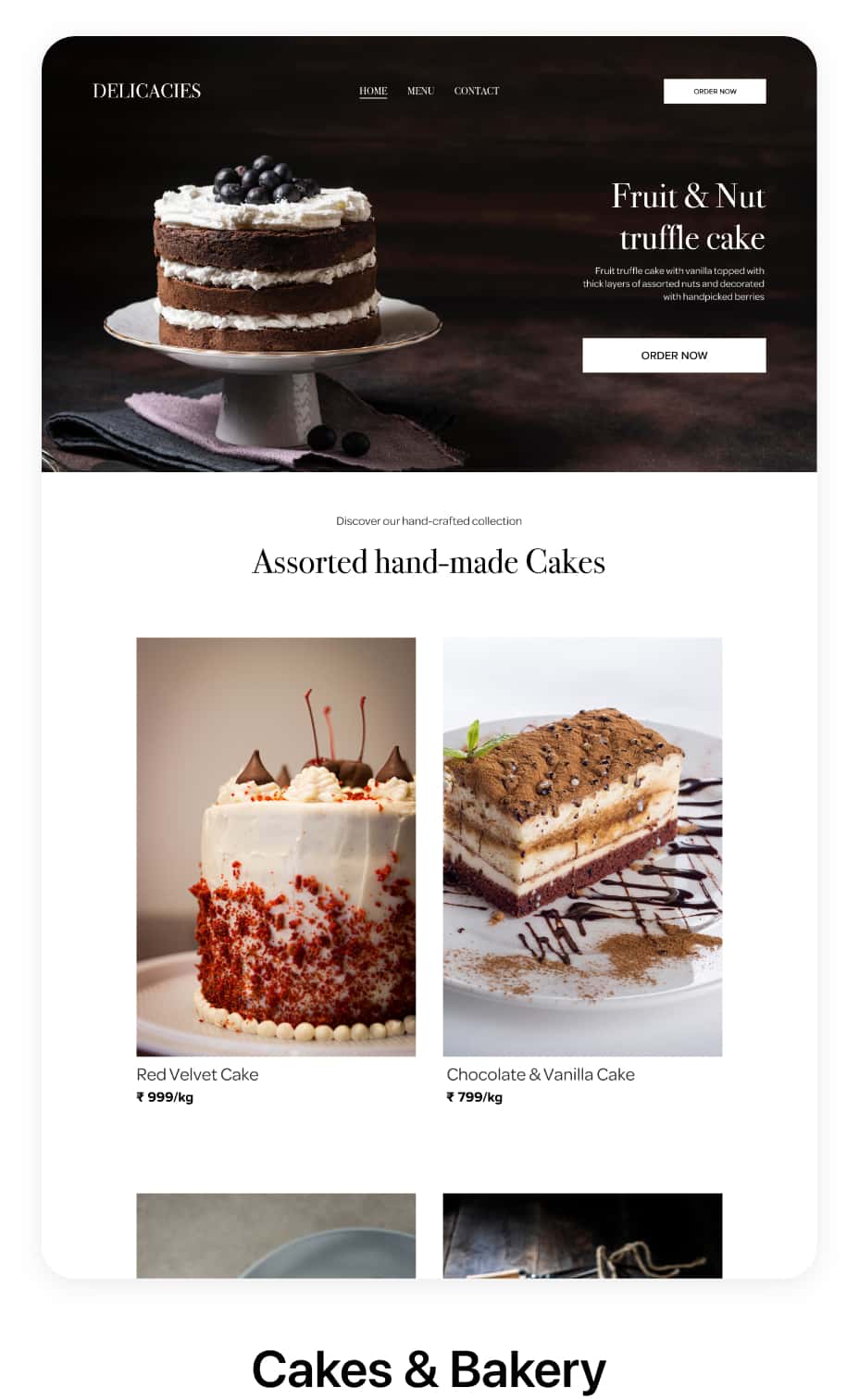 Customized Ecommerce Website for Cakes and Bakery Business
